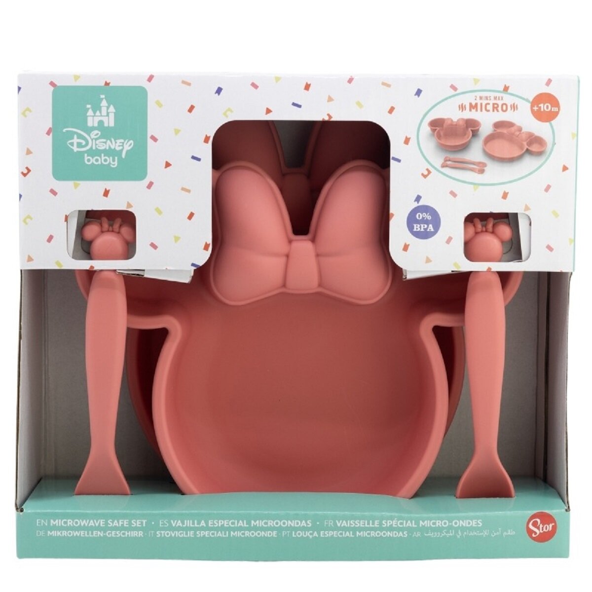 Disney Minnie Mouse Kindergeschirr-Set 4-teilig – Teller, Schale & Besteck in Geschenkbox