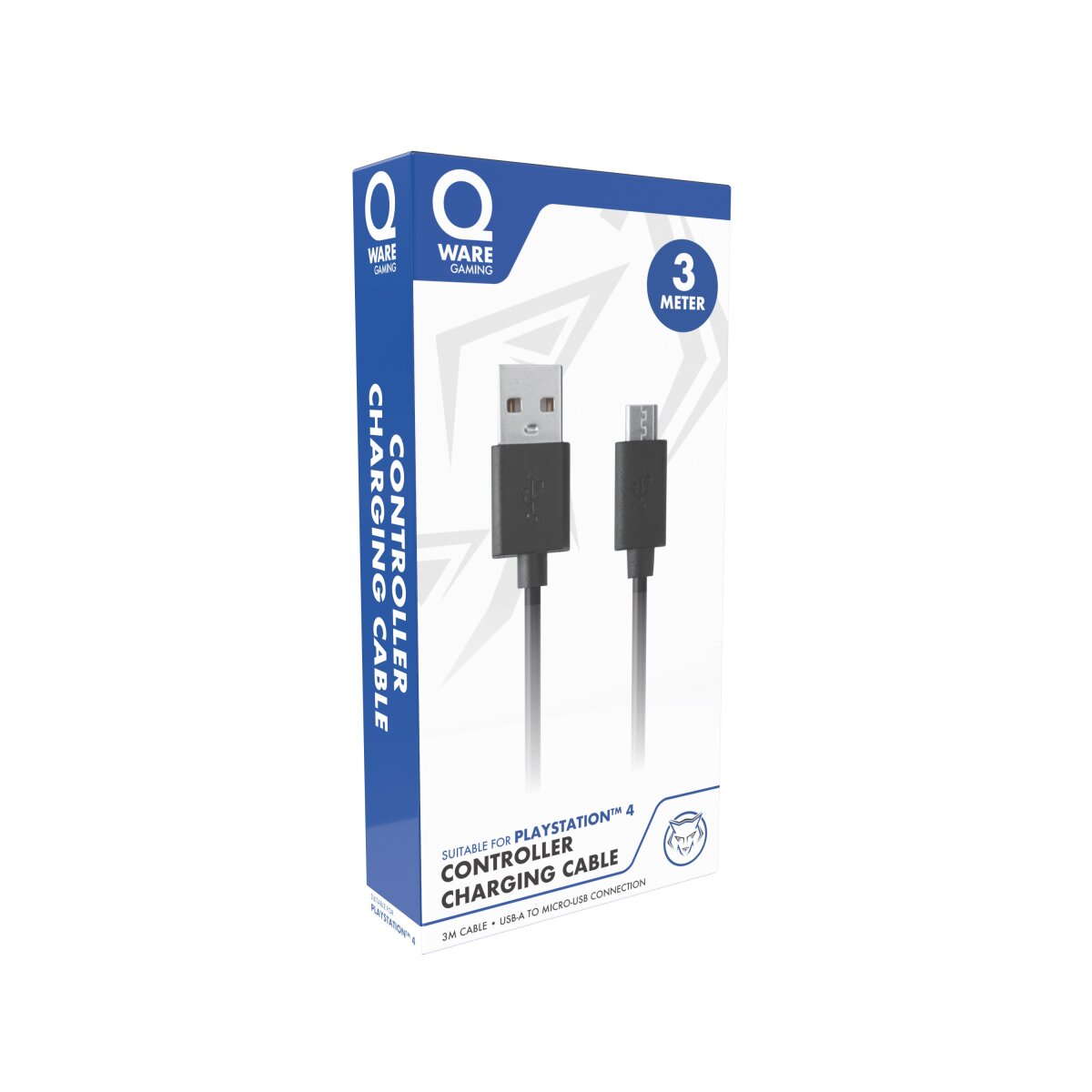 Qware USB Kabel 3m – Ladekabel kompatibel mit PlayStation 4 für unterbrechungsfreies Gaming
