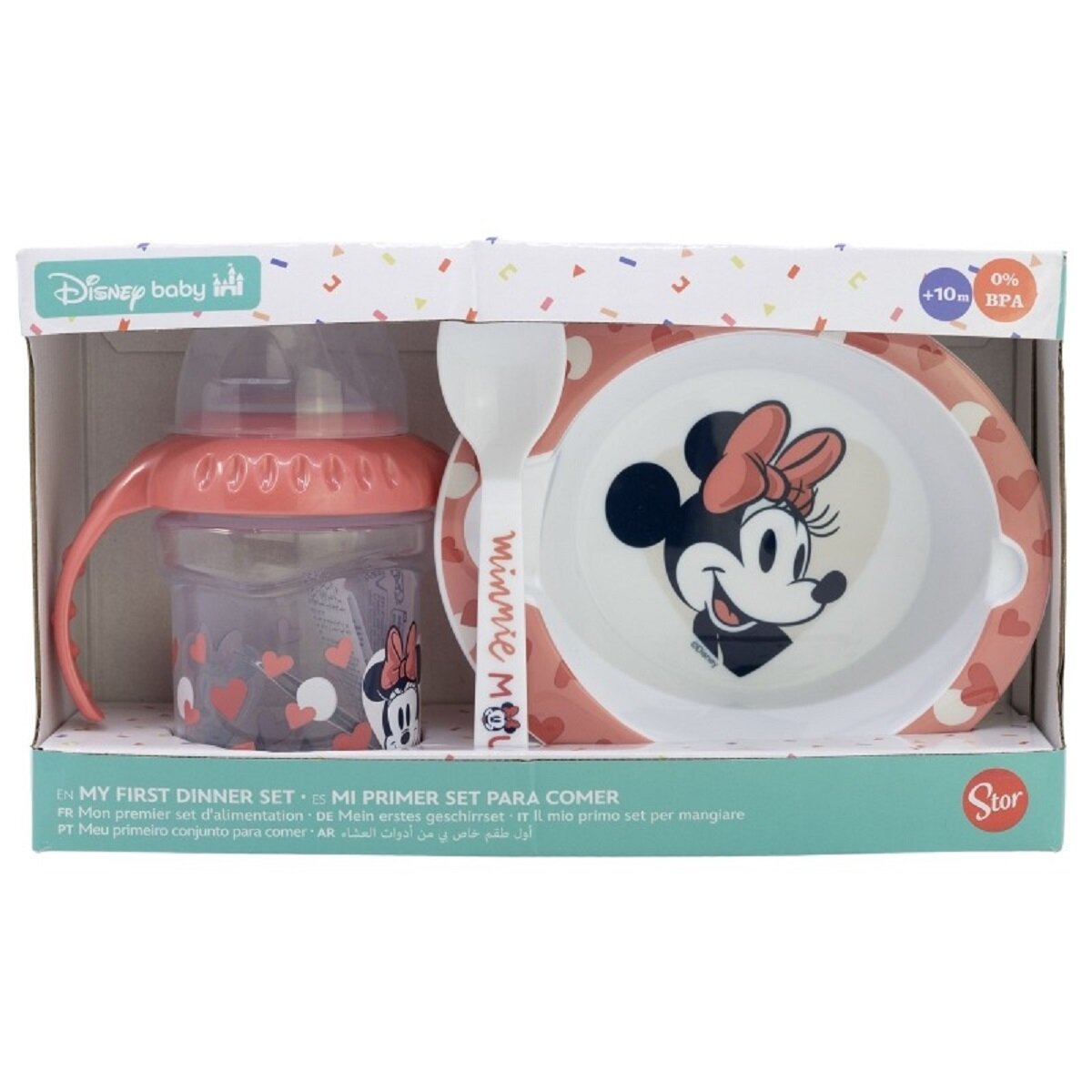 Disney Minnie Mouse Baby Geschenkset 3-teilig – Trinkbecher, Schale & Löffel mit Minnie Motiv