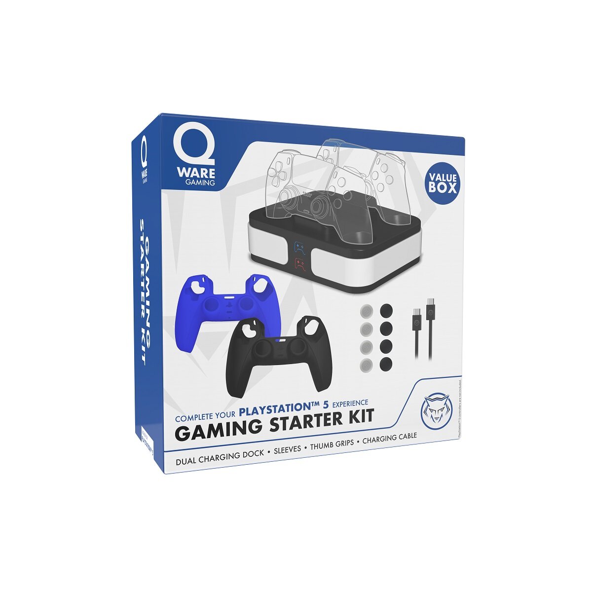 Qware Gaming Set – Fast-Charger, Thumb Grips & Silikonhüllen kompatibel mit PlayStation 5