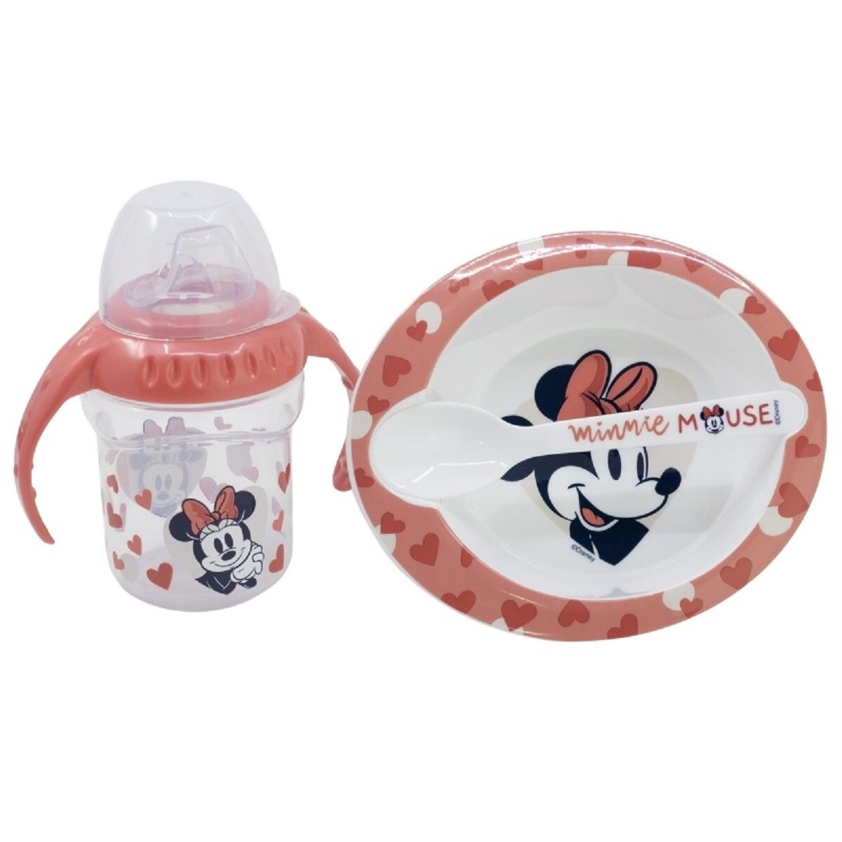 Disney Minnie Mouse Baby Geschenkset 3-teilig – Trinkbecher, Schale & Löffel mit Minnie Motiv