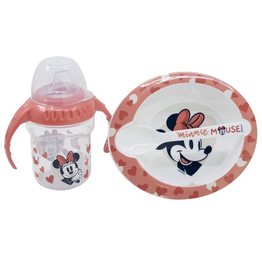 Disney Minnie Mouse Baby Geschenkset 3-teilig – Trinkbecher, Schale & Löffel mit Minnie Motiv
