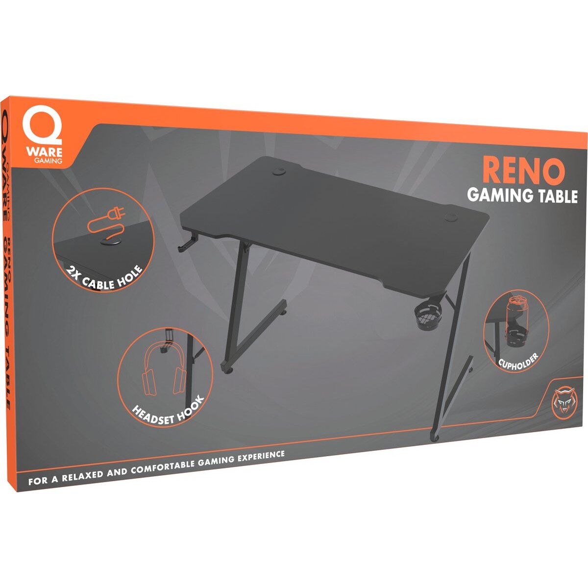Qware Gaming Tisch Reno – 120 cm Gamer-Tisch in Schwarz mit Praktischem Design