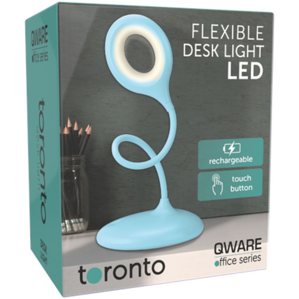 Qware Schreibtischlampe Toronto – LED Lampe Blau, dimmbar & flexibel