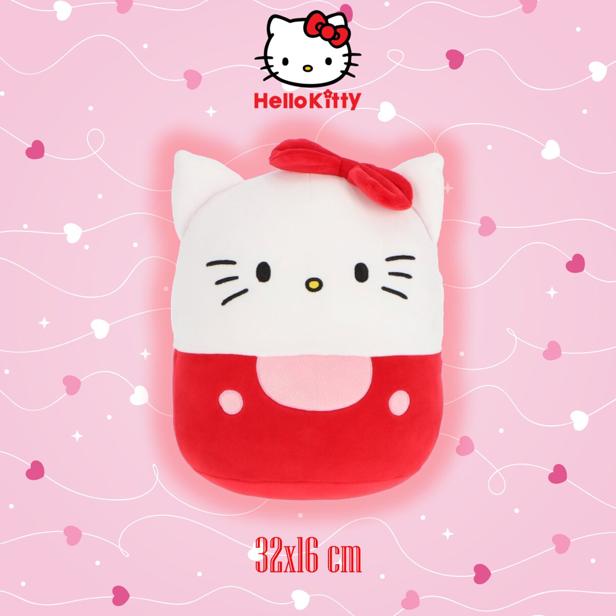 Hello Kitty Eggy Pillow 32 cm großese Kuschelkissen Plüsch in Rot