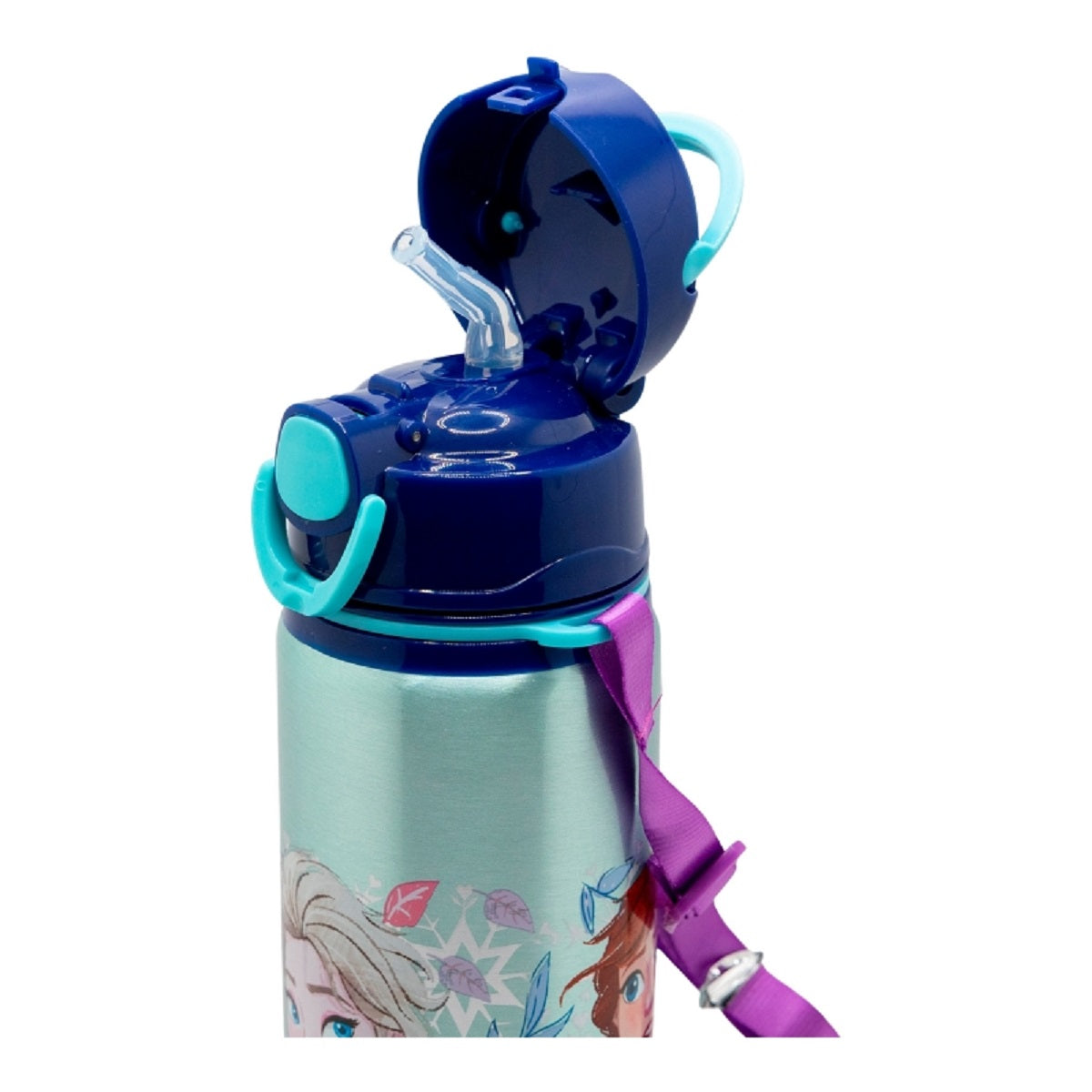 Disney Frozen Aluminium Trinkflasche 730 ml mit Strohhalm & Tragegurt
