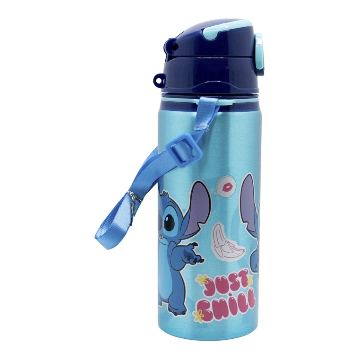 Disney Stitch Trinkflasche 730 ml – Aluminiumflasche mit Strohhalm & Gurt