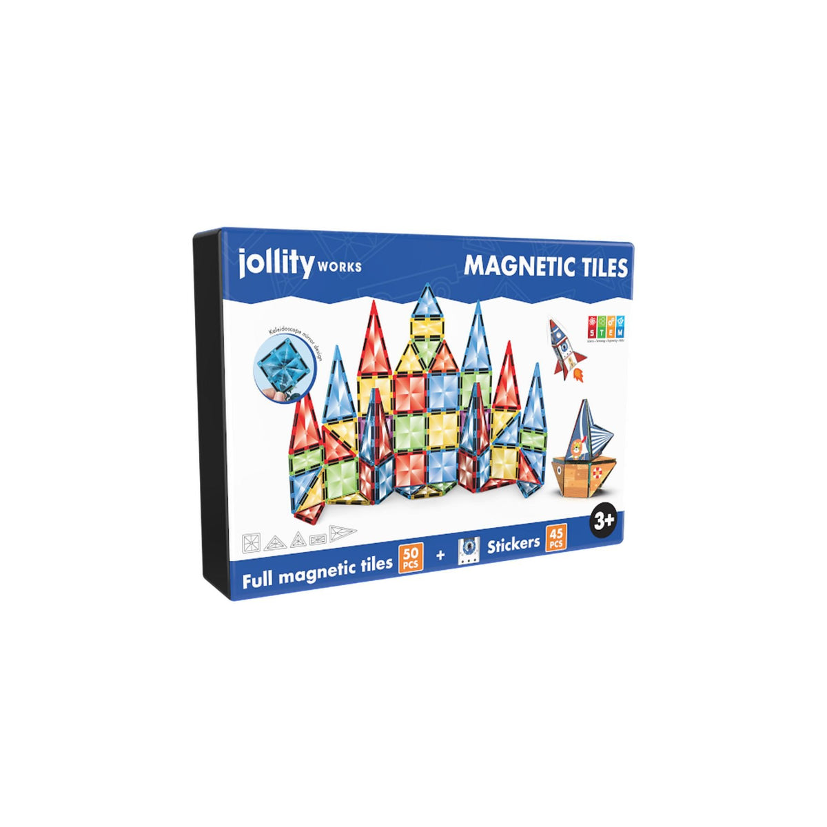 Jollity Works Magnetische Bausteine 50-tlg.- buntes Magnetspielzeug für kreatives Bauen ab 3 Jahren