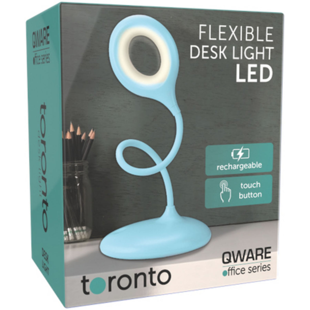 Qware Schreibtischlampe Toronto – LED Lampe Blau, dimmbar & flexibel