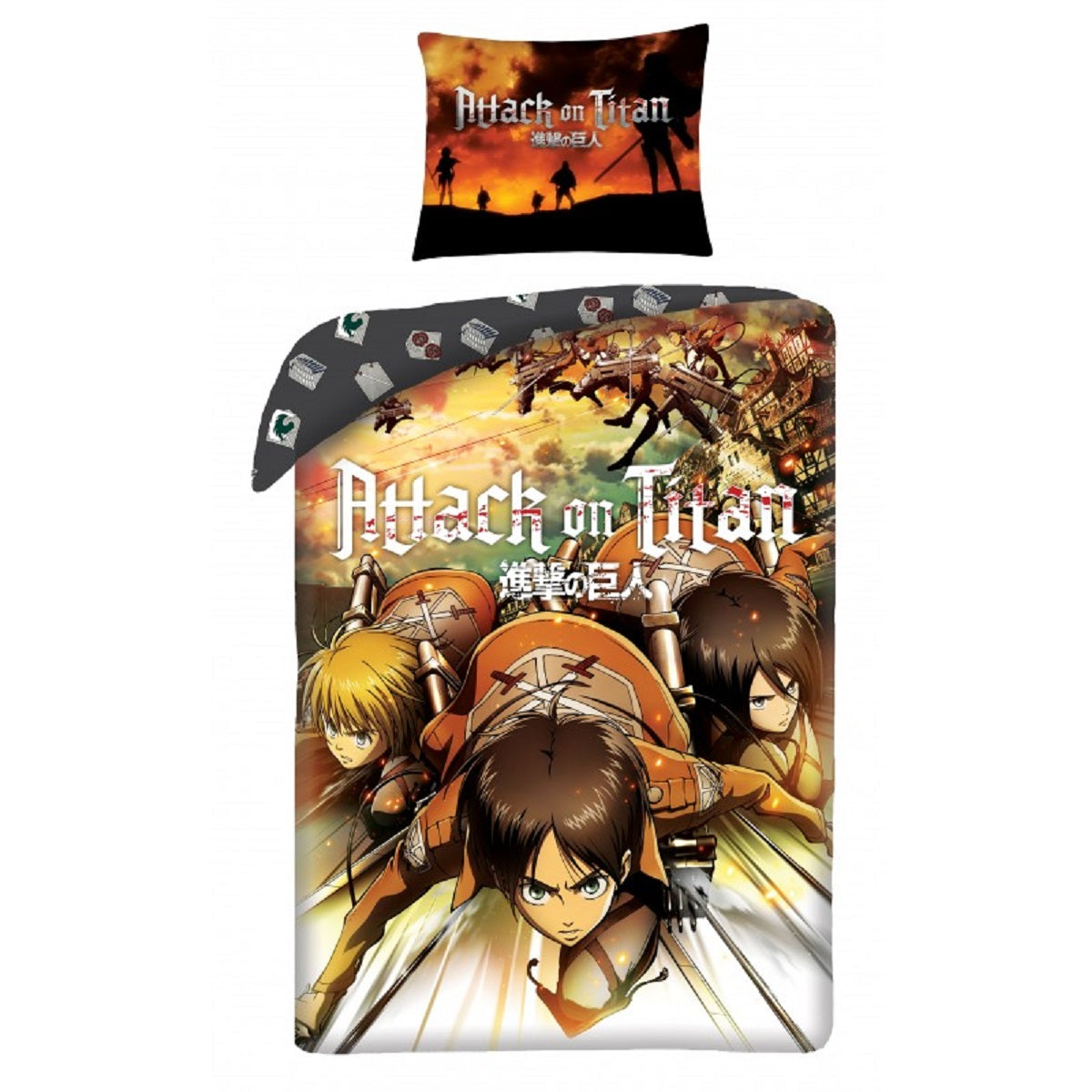 Attack on Titan Bettwäsche Set aus Baumwolle Bettdeckenbezug 140 × 200 cm mit 70 × 90 cm Kissenbezug