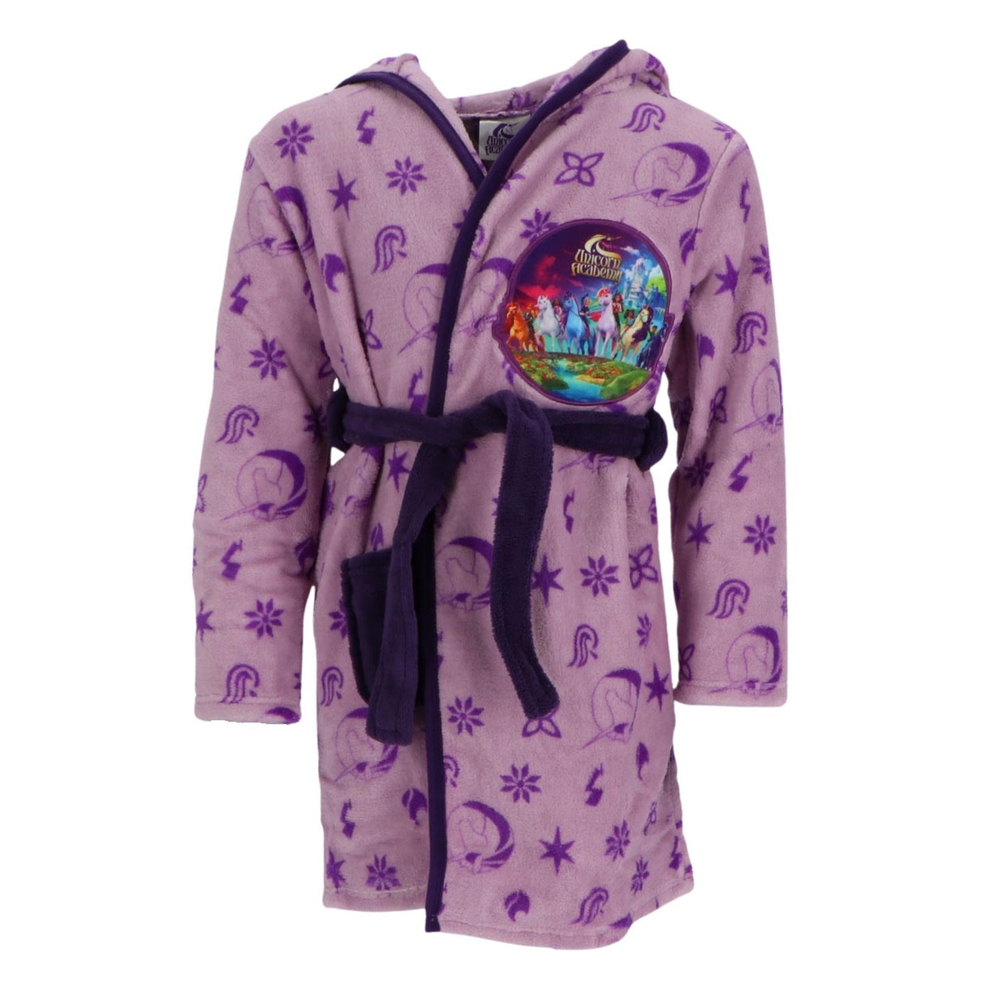 Unicorn Academy Bademantel mit Kapuze Gürtel & Tasche für Mädchen Rosa