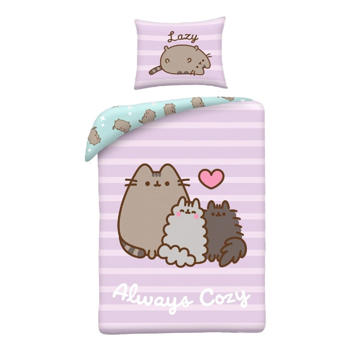 Pusheen Bettwäsche Set aus Mikrofaser Bettdeckenbezug 140 × 200 cm mit 70 × 90 cm Kissenbezug