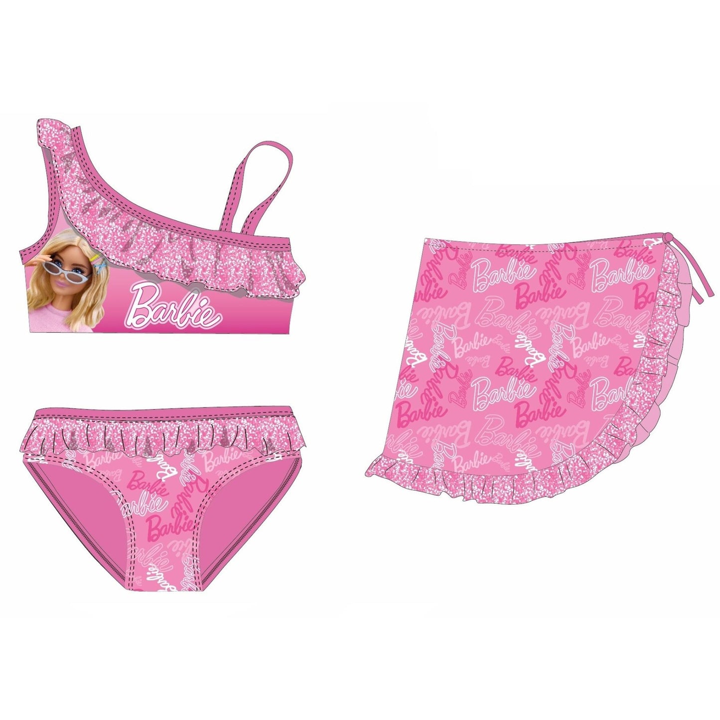 Barbie Kinder Bikini mit Sarong Badebekleidung & Strandoutfit Sommer