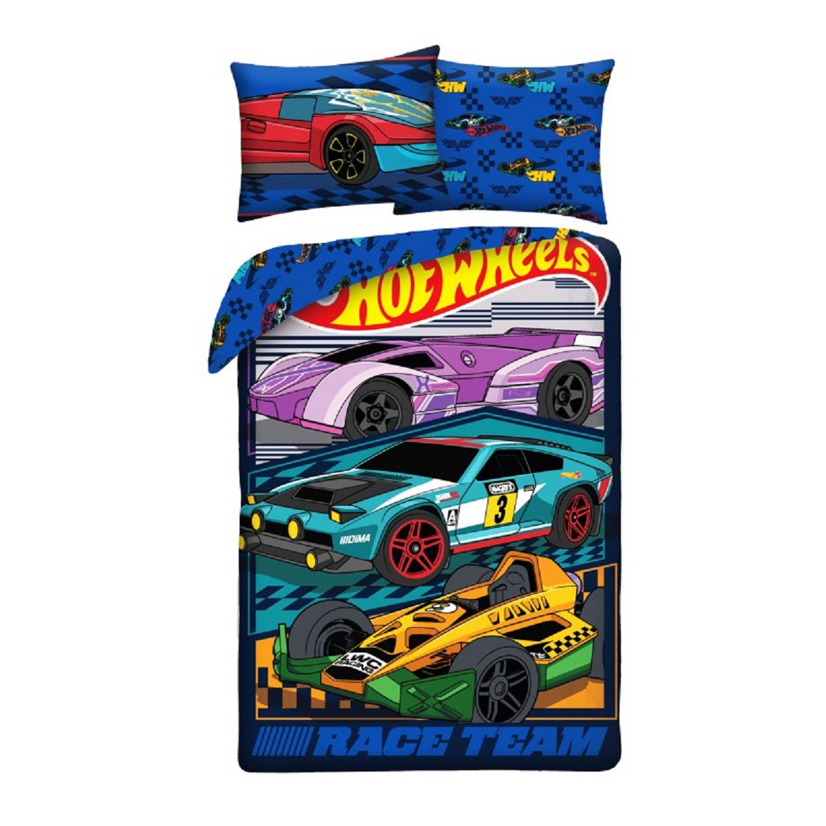 Hot Wheels Bettwäsche Set aus Mikrofaser Bettdeckenbezug 140 × 200 cm mit 70 × 90 cm Kissenbezug