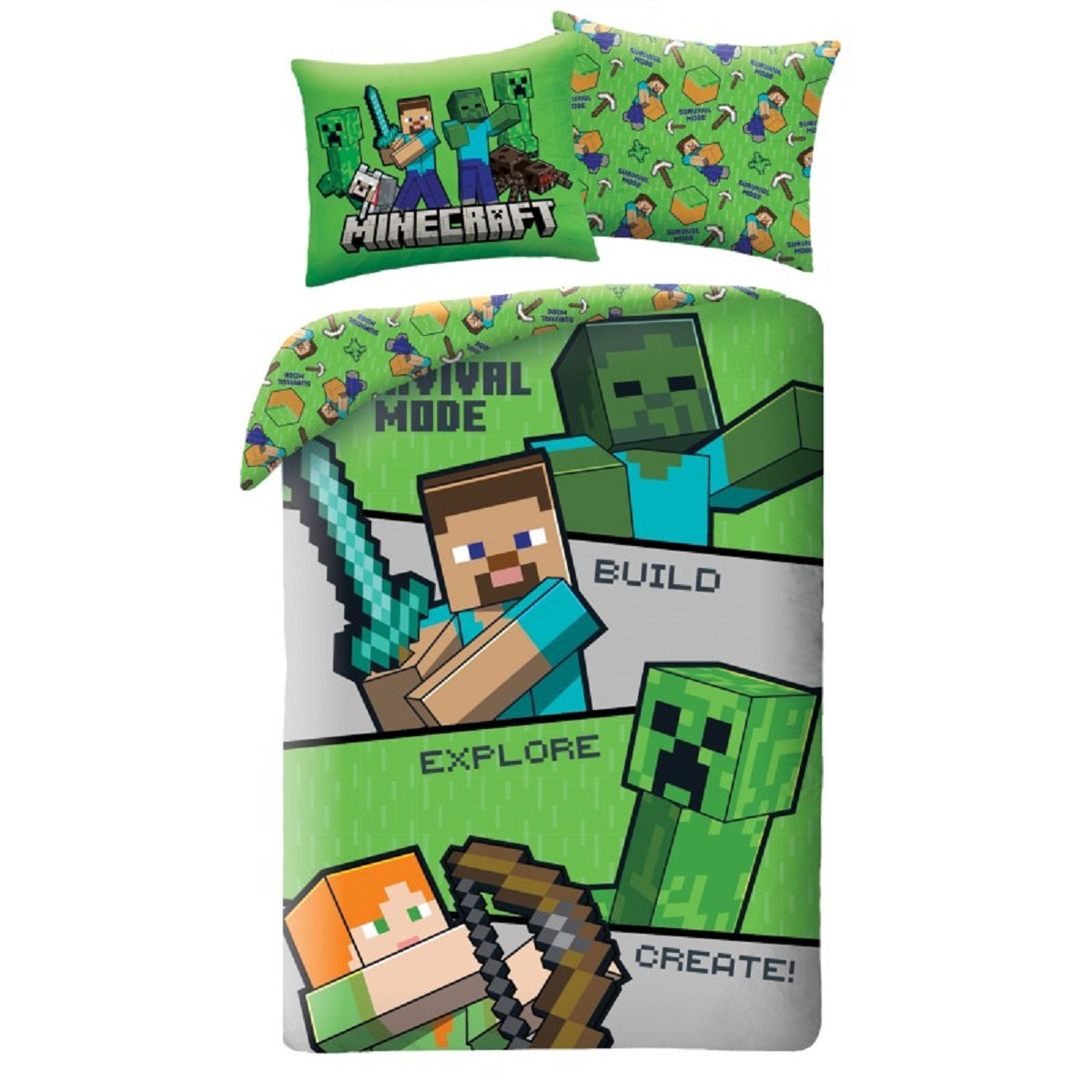 Minecraft Bettwäsche Set aus Mikrofaser Bettdeckenbezug 140 × 200 cm mit 70 × 90 cm Kissenbezug