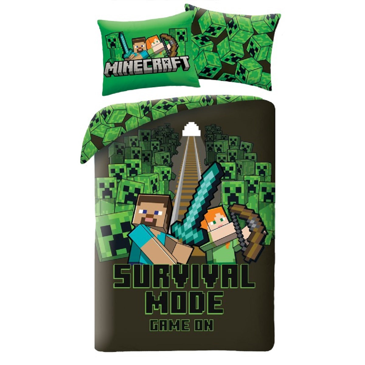 Minecraft Bettwäsche Set aus Mikrofaser Bettdeckenbezug 140 × 200 cm mit 70 × 90 cm Kissenbezug