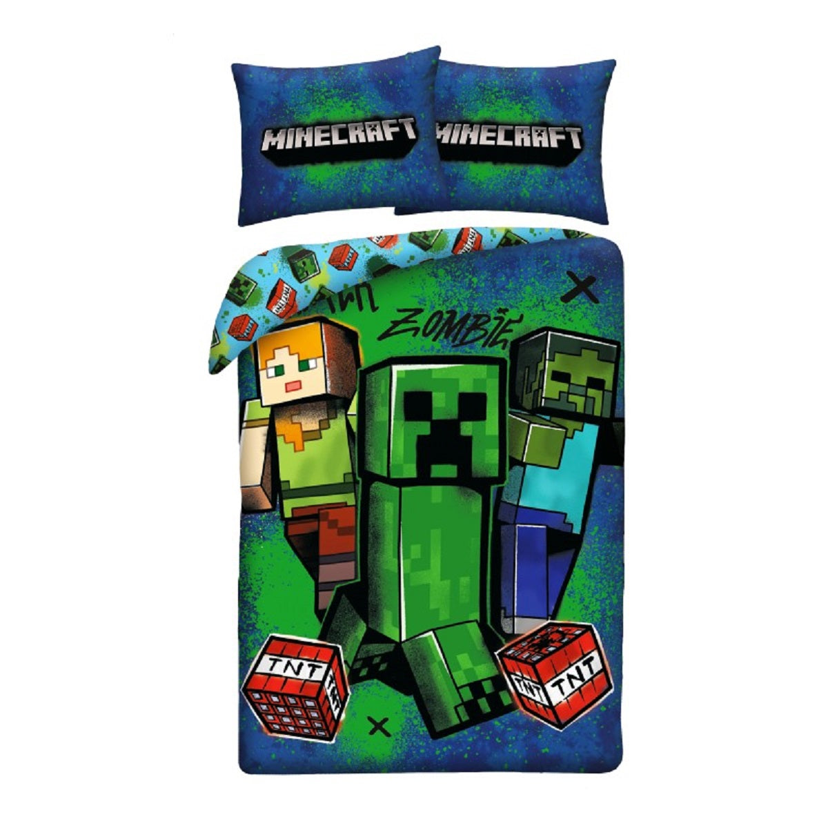 Minecraft Bettwäsche Set aus Mikrofaser Bettdeckenbezug 140 × 200 cm mit 70 × 90 cm Kissenbezug