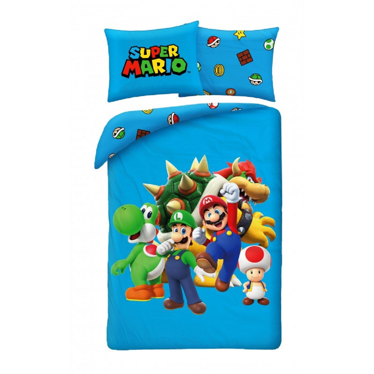 Super Mario Bettwäsche Set aus Polyester Bettdeckenbezug 140 × 200 cm mit 70 × 90 cm Kissenbezug