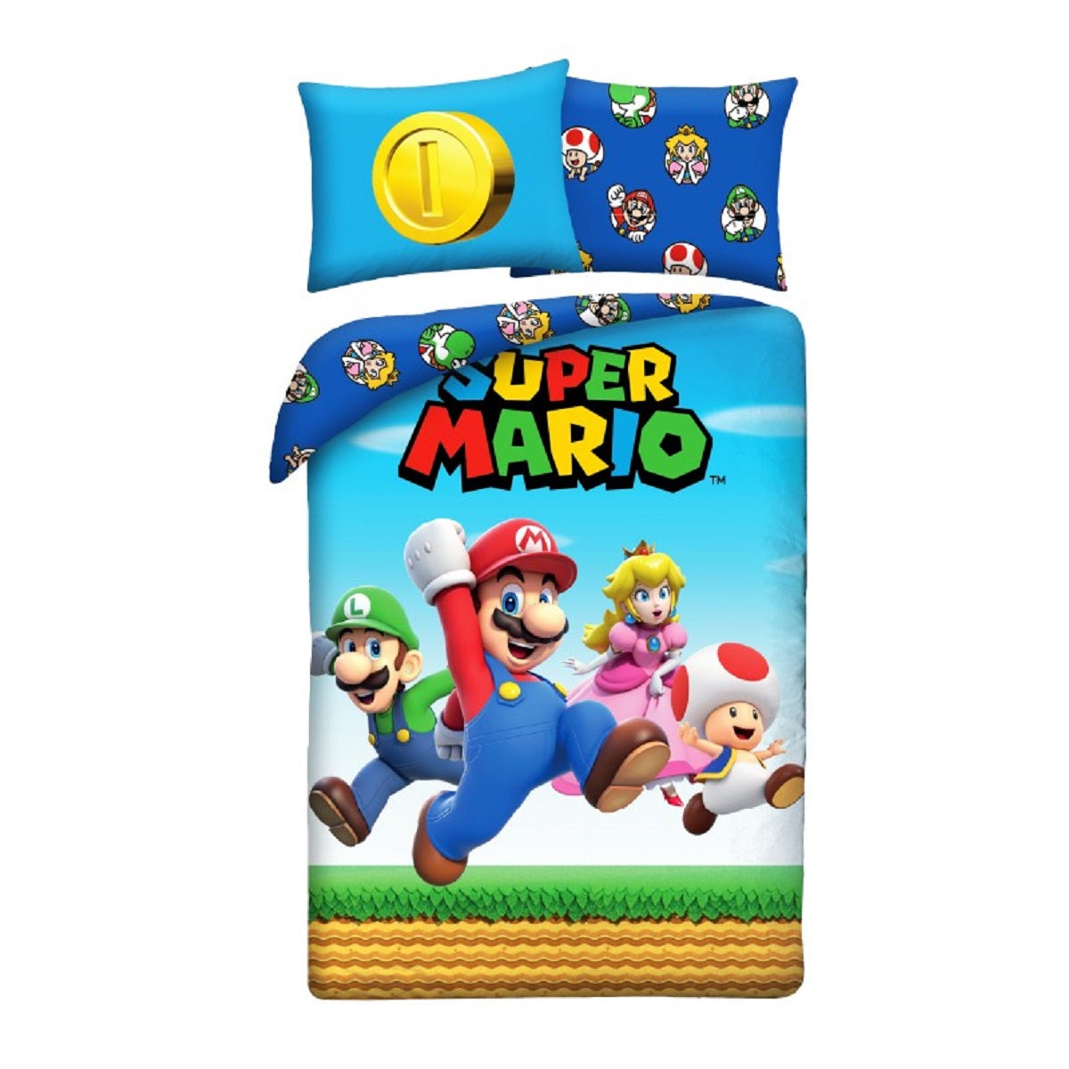 Super Mario Bettwäsche Set aus Polyester Bettdeckenbezug 140 × 200 cm mit 70 × 90 cm Kissenbezug
