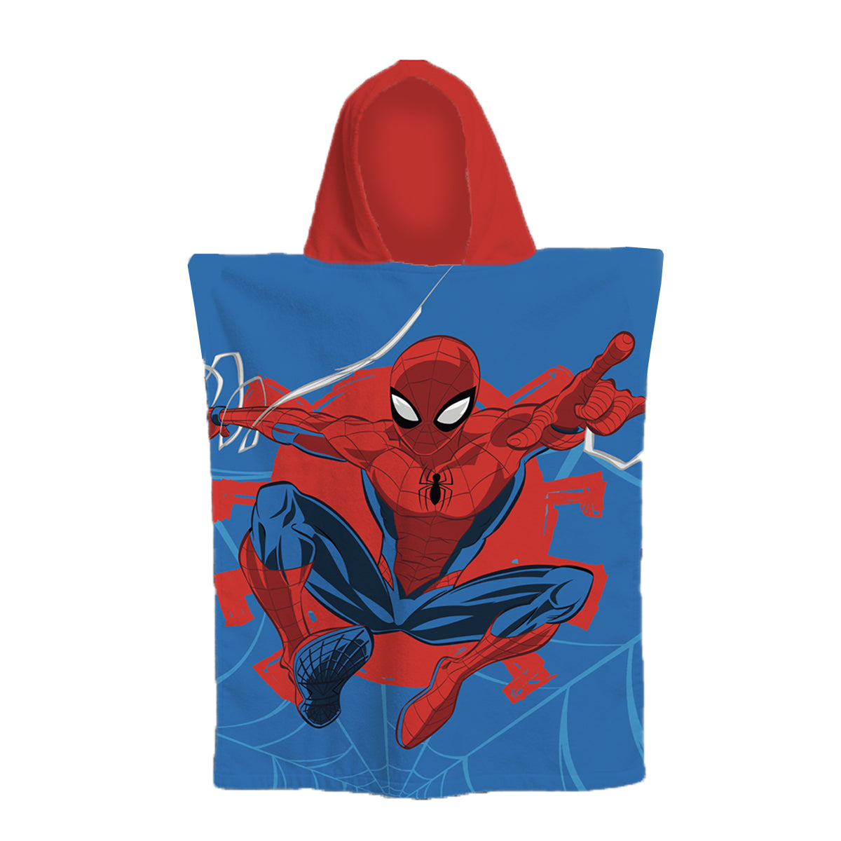 Marvel Spiderman Webshot Kinder Badeponcho aus Baumwolle mit Kapuze für Bad Strand und Urlaub