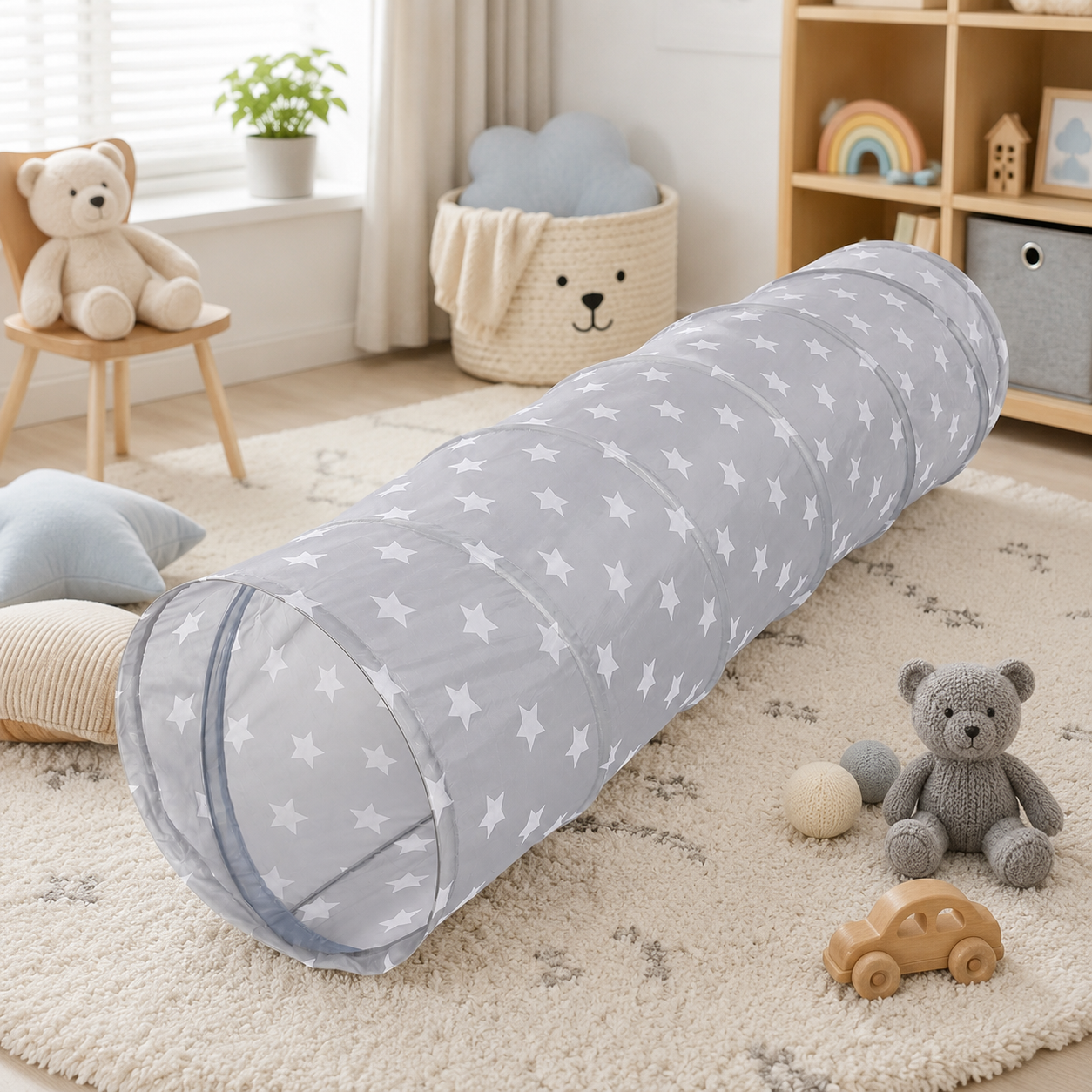 Sterne Spieltunnel Kinder Krabbeltunnel Grau Indoor Outdoor 180 cm