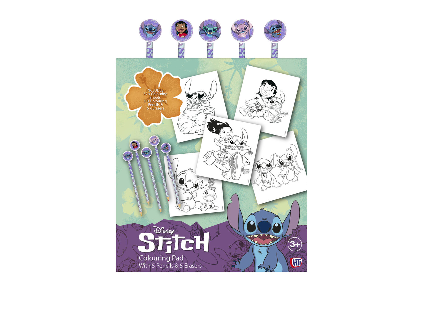 Lilo & Stitch Malbuch Set mit 32 Ausmalbildern, 5 Buntstiften und 5 Radiergummis