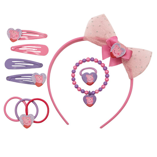 Peppa Pig Haarschmuck-Set mit Schleife, Spangen und Armband für Mädchen