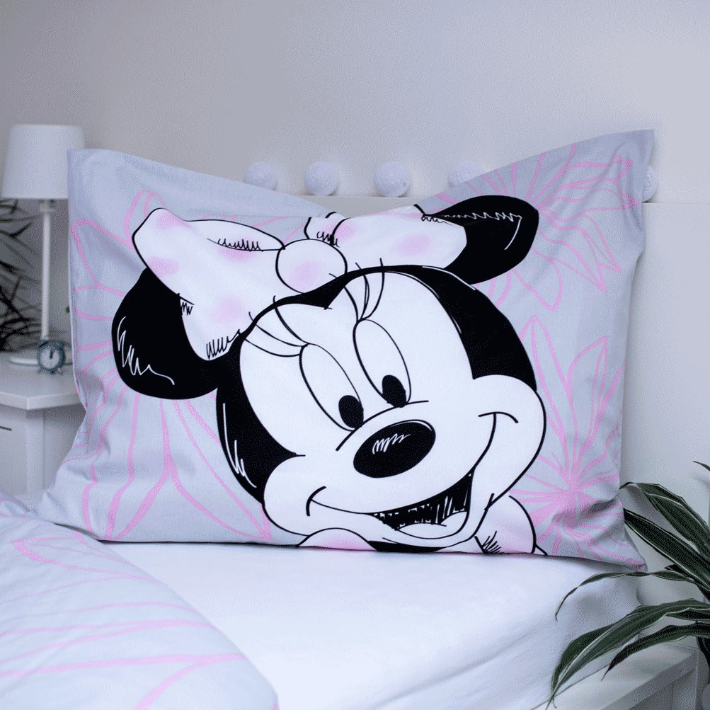 Disney Minnie Mouse Baumwoll-Bettwäsche 140x200 cm Deckenbezug + 70x90 cm Kissenbezug mit Reißverschluss