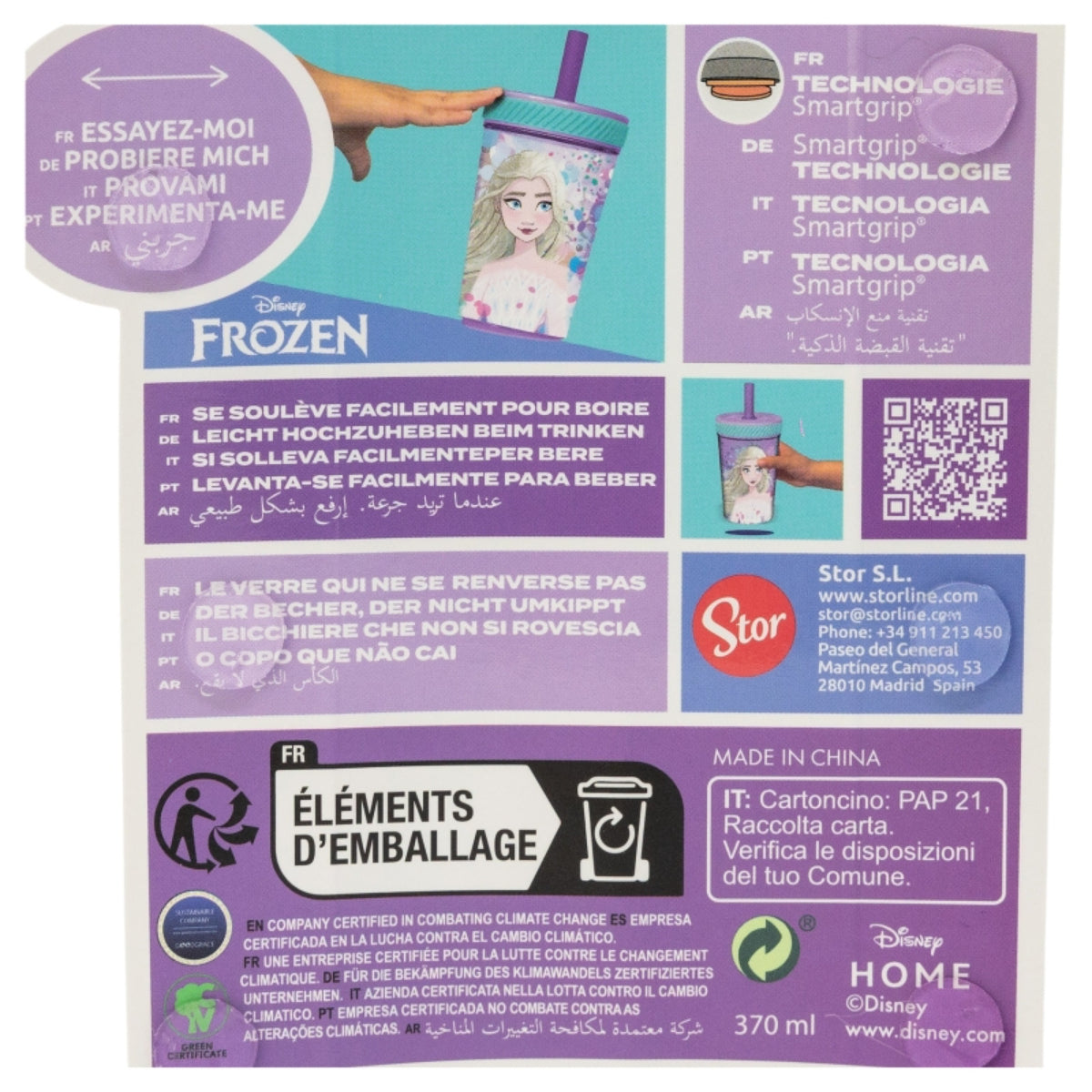 Disney Frozen Kippsicher Trinkbecher PP 370 ml – Drop Safe Plastikbecher mit Smartgrip-System