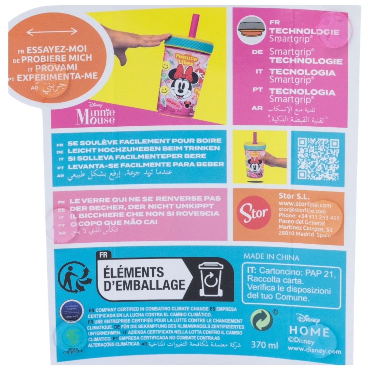 Disney Minnie Mouse Kippsicher Trinkbecher PP 370 ml – Drop Safe Plastikbecher mit Smartgrip-System