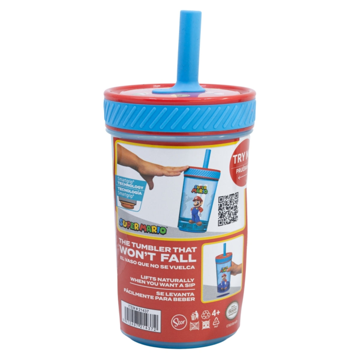 Super Mario Kippsicher Trinkbecher PP 370 ml – Drop Safe Plastikbecher mit Smartgrip-System