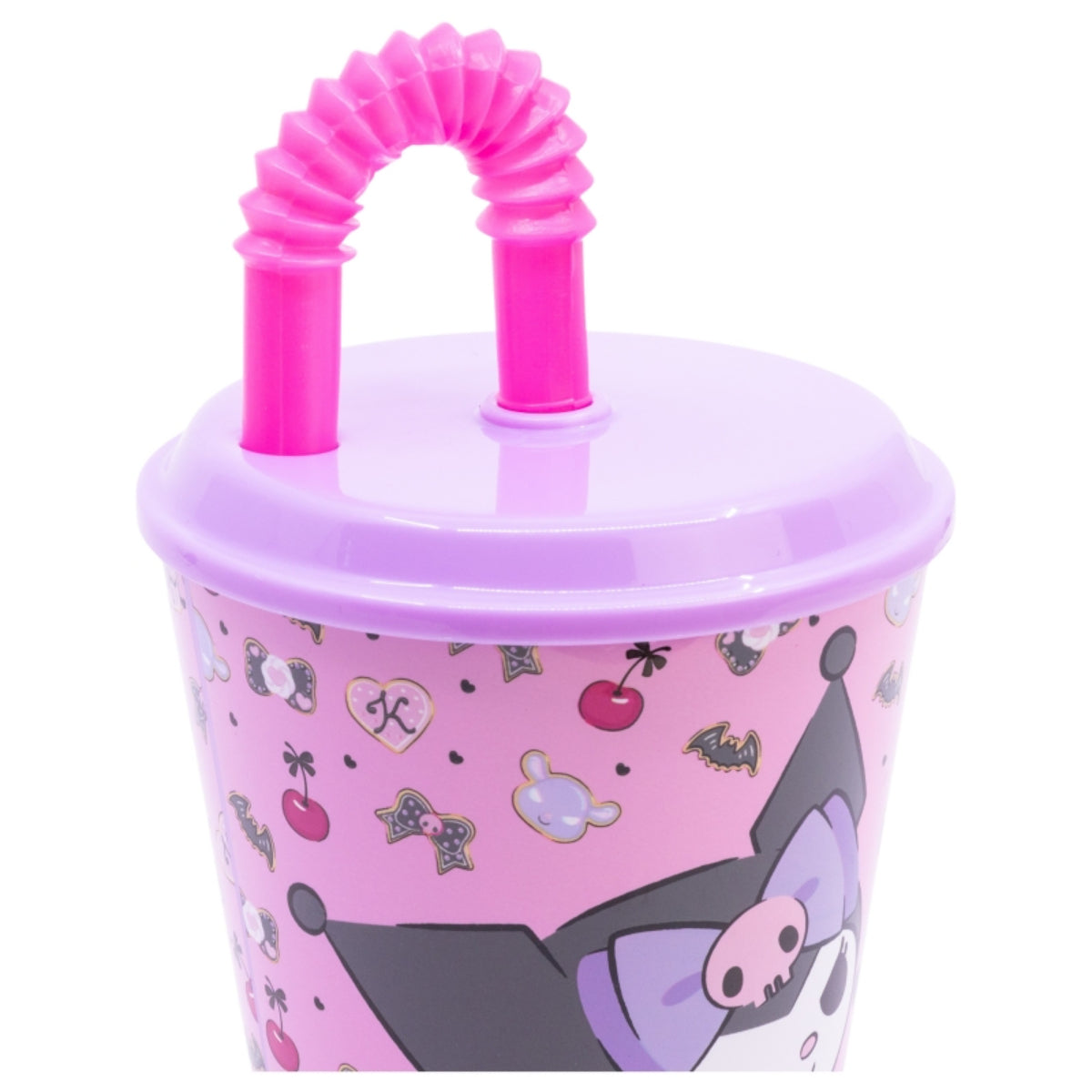 Hello Kitty Kuromi Trinkbecher 430 ml mit Deckel und Strohhalm