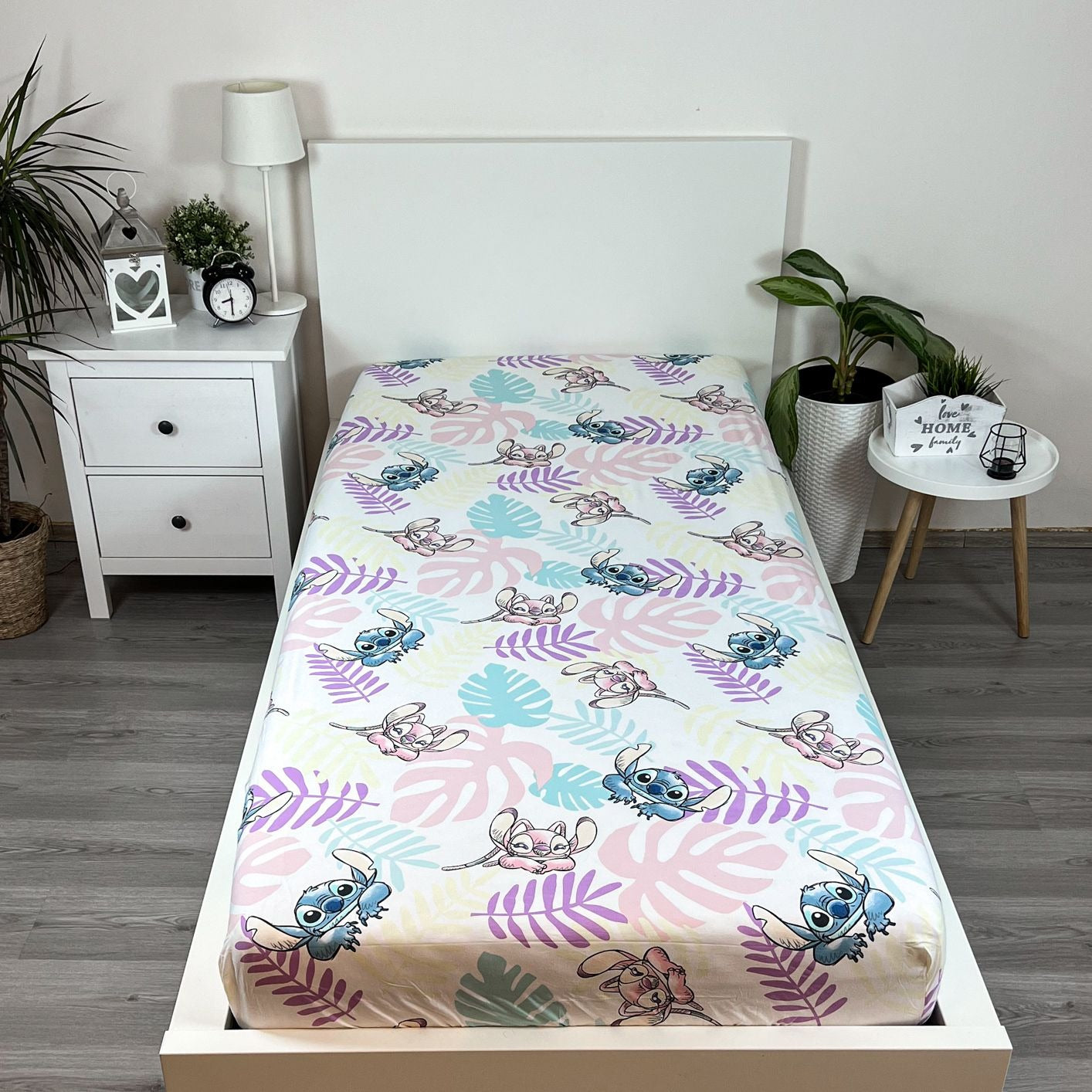 Lilo & Stitch Spannbettlaken 90x200 cm aus 100 % Baumwolle mit 25 cm Steghöhe