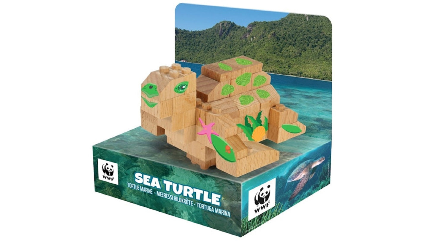 FabBrix WWF Wooden Bricks Sea turtle Holzbausteine, Klemmbausteine aus zertifiziertem Buchenholz, 100% kompatibel mit konventionellen Bausteinen