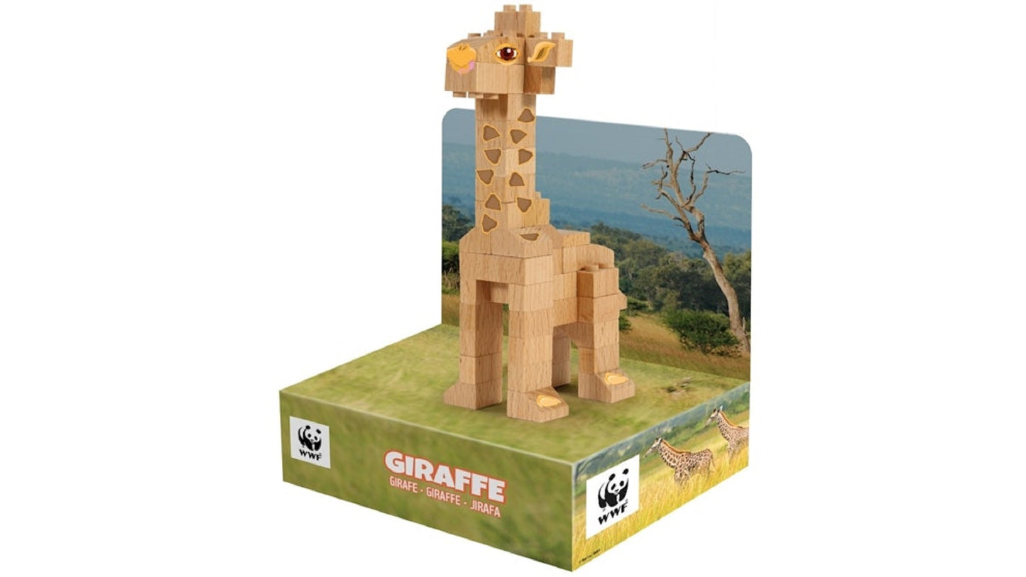 FabBrix WWF Wooden Bricks Giraffe Holzbausteine, Klemmbausteine aus zertifiziertem Buchenholz, 100% kompatibel mit konventionellen Bausteinen