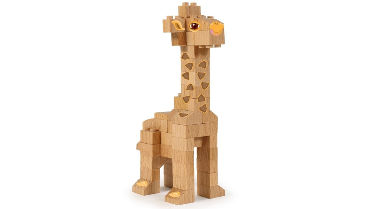 FabBrix WWF Wooden Bricks Giraffe Holzbausteine, Klemmbausteine aus zertifiziertem Buchenholz, 100% kompatibel mit konventionellen Bausteinen