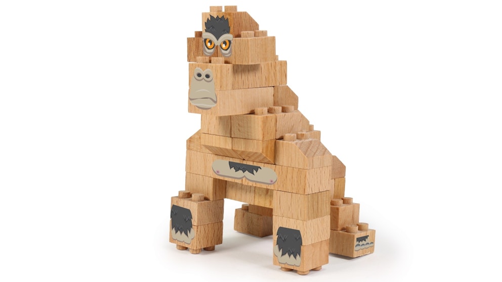 FabBrix WWF Wooden Bricks Gorila Holzbausteine, Klemmbausteine aus zertifiziertem Buchenholz, 100% kompatibel mit konventionellen Bausteinen