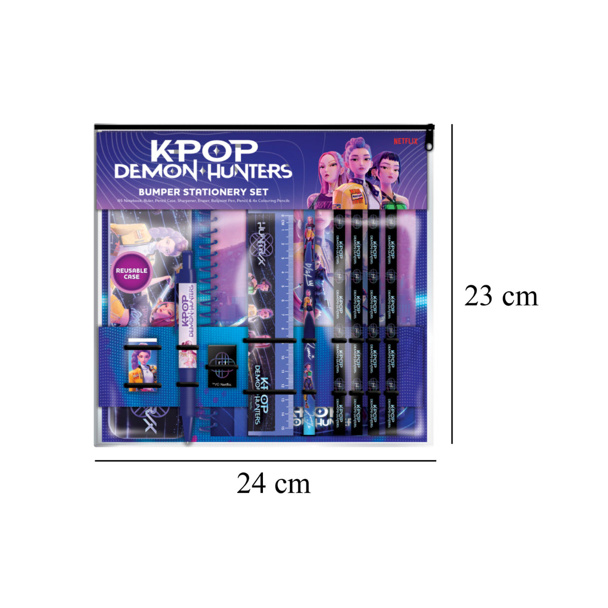 KPop Demon Hunters Schreibset mit Notizbuch Bleistiften Kugelschreibern Lineal und Federmappe