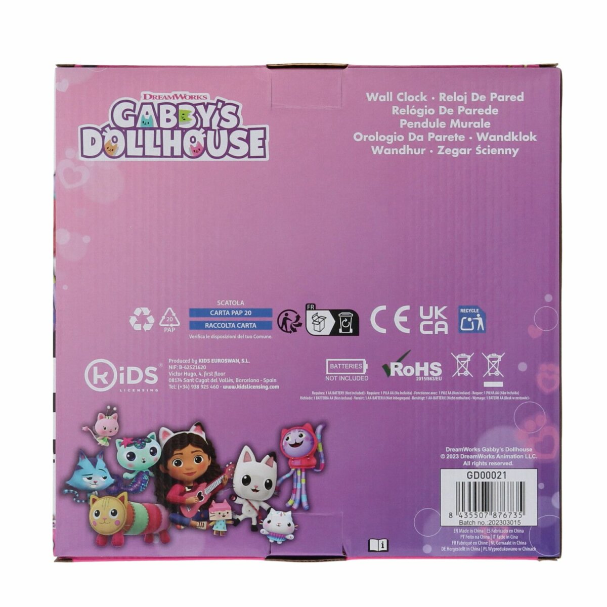 Gabby's Dollhouse analoge Wanduhr mit 25cm Durchmesser Stilvolle Zeitmessung