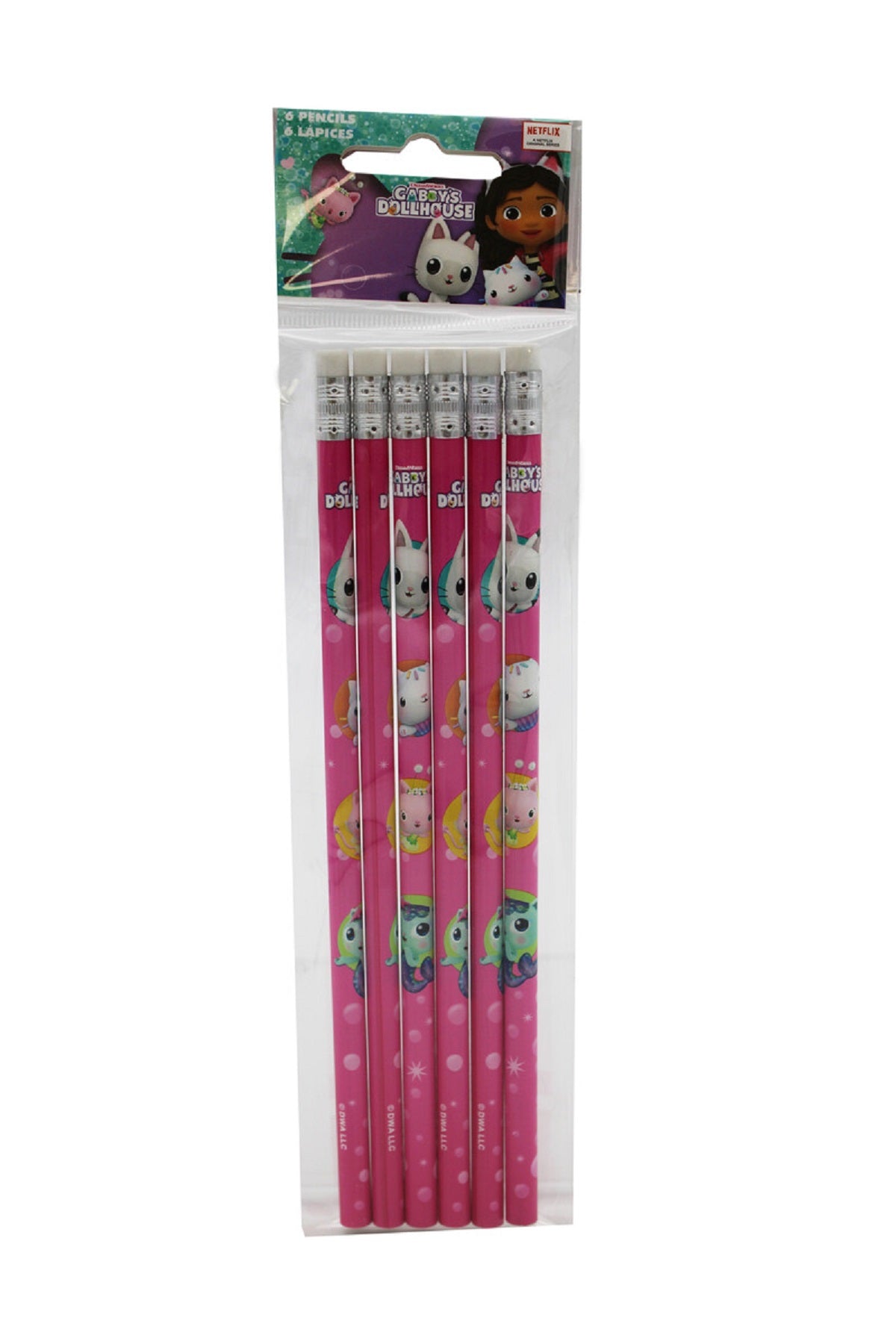 Gabby´s Dollhouse Bleistift Set 6 teilig mit Radiergummi Schulbedarf
