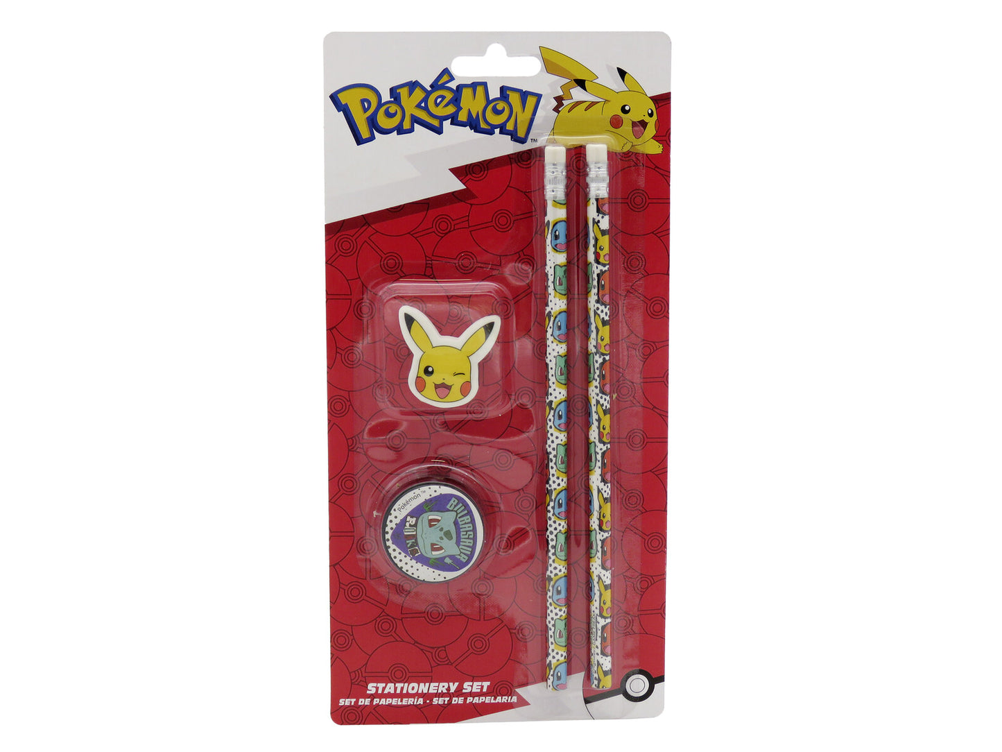 Pokémon Schreibset 4 teilig mit 2 Bleistiften Radiergummi und Spitzer