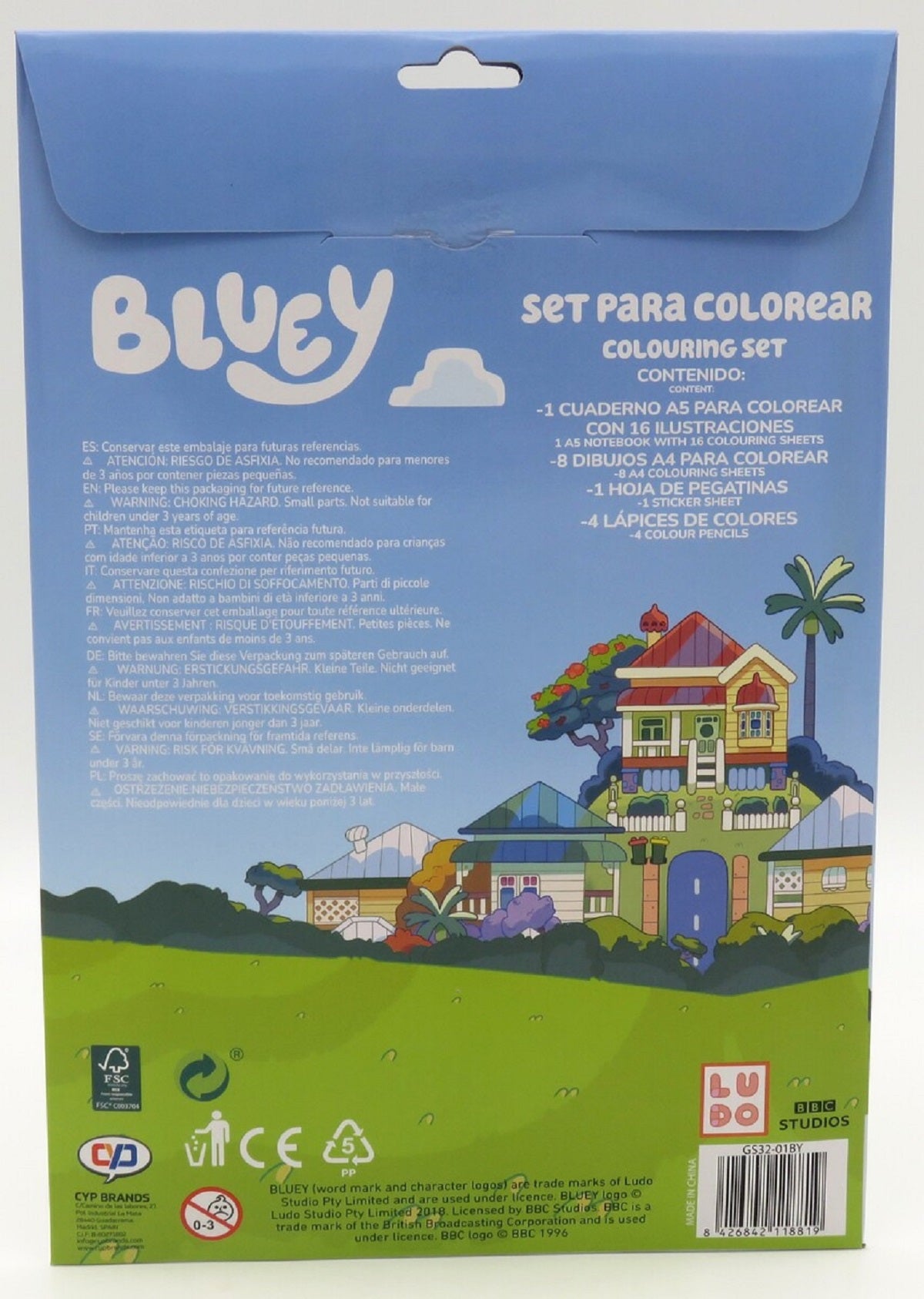 Bluey Ausmalset im Umschlag 2 Malbücher A4 A5 je 16 Bilder Stickerbogen 4 Buntstifte