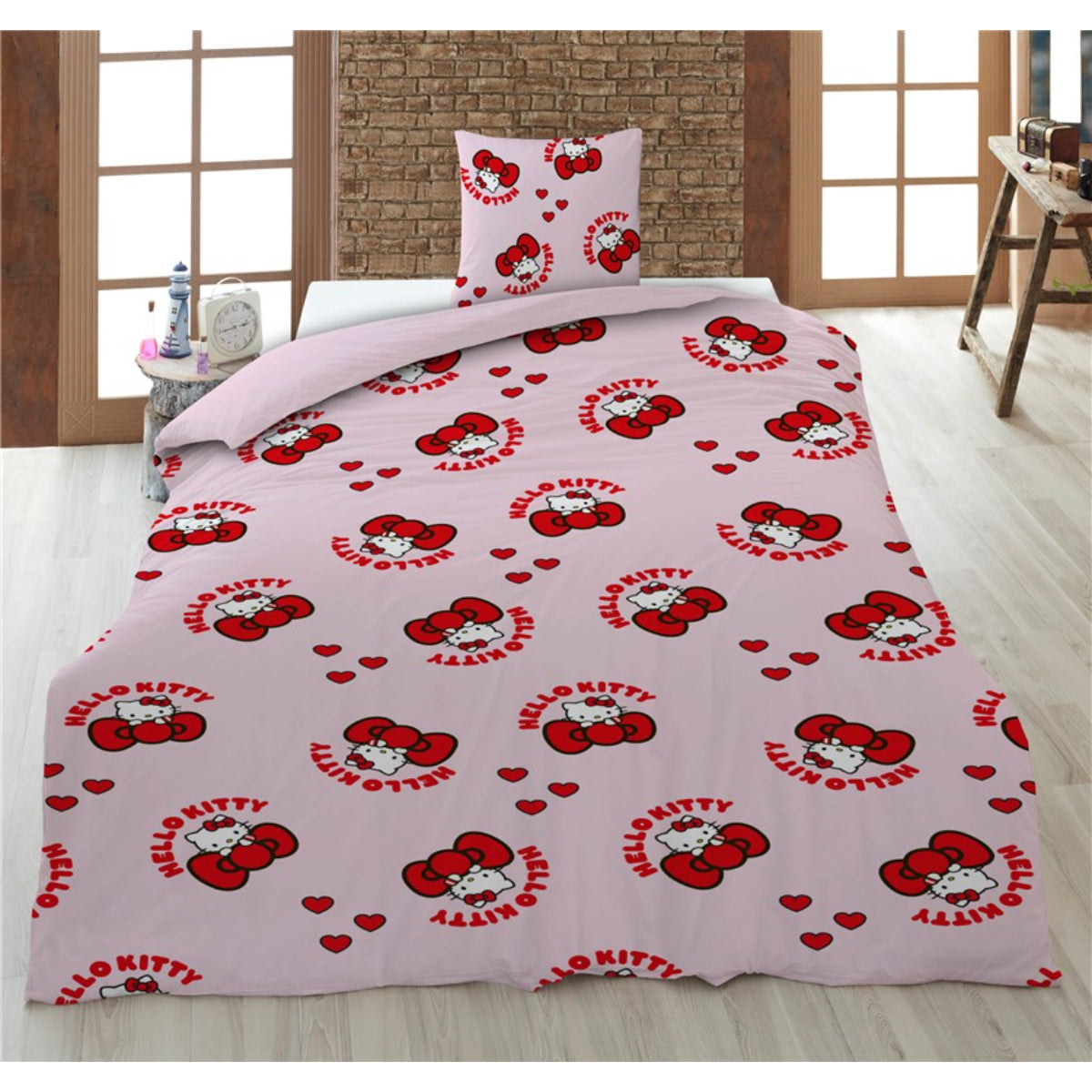 Hello Kitty Bettwäsche Set 140 × 200 cm mit Kissenbezug 65x65 cm