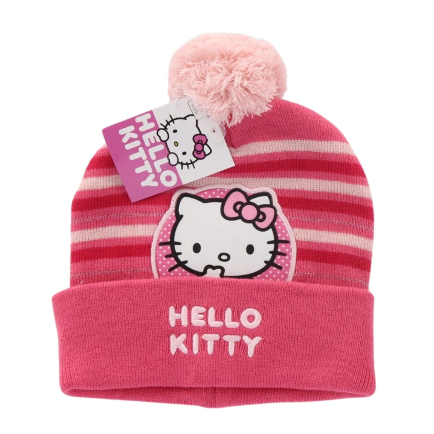 Hello Kitty Mütze in Rosa & Pink mit Bommel und Stickerei