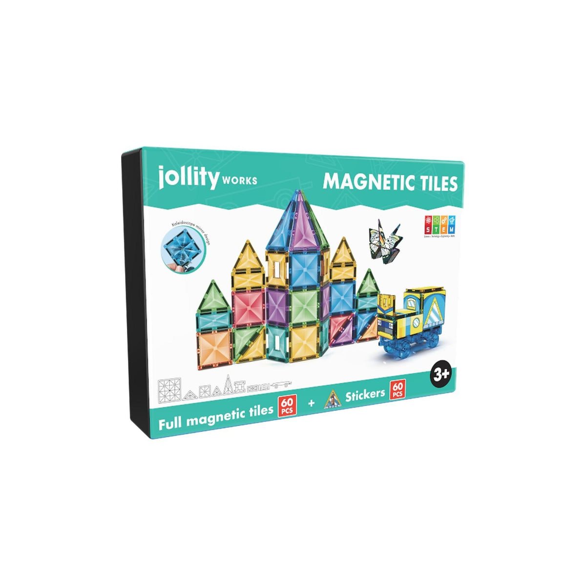 Jollity Works Magnetische Bausteine 60-tlg.- buntes Magnetspielzeug für kreatives Bauen ab 3 Jahren