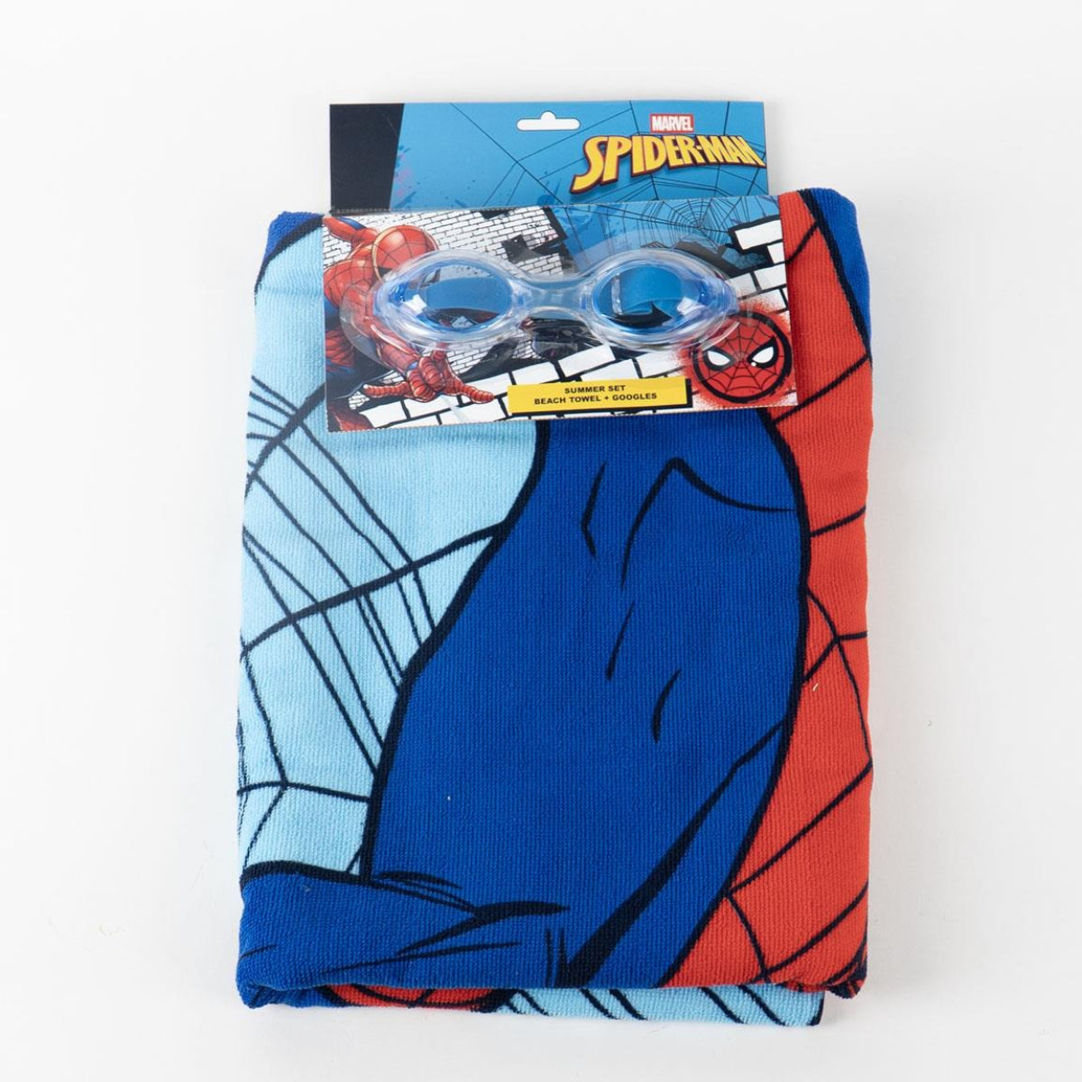 Spiderman Kinder Strandtuch 70 × 140 cm mit Schwimmbrille als Set