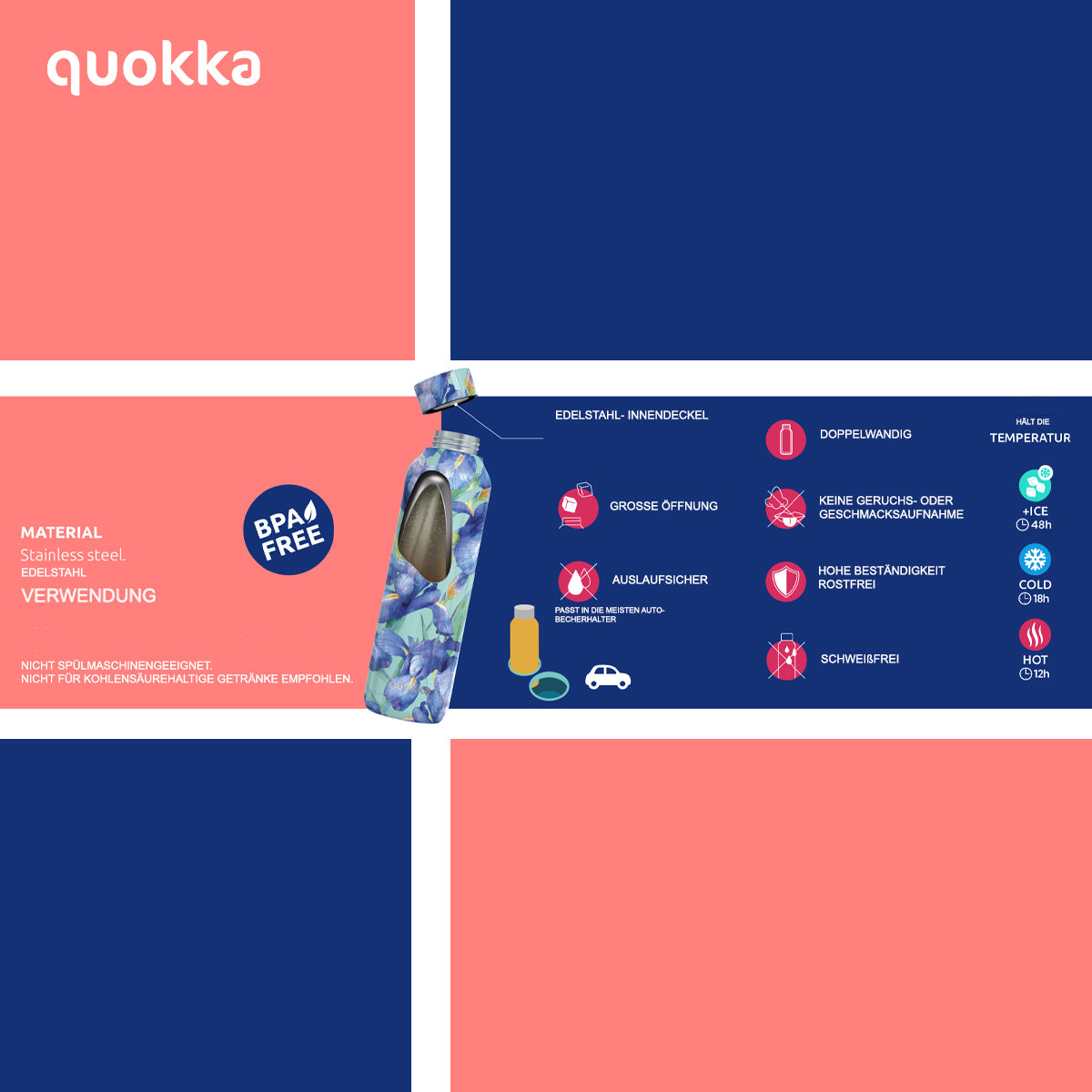 Quokka Isolierte Trinkflasche 850 ml Weiß aus Edelstahl Thermoflasche