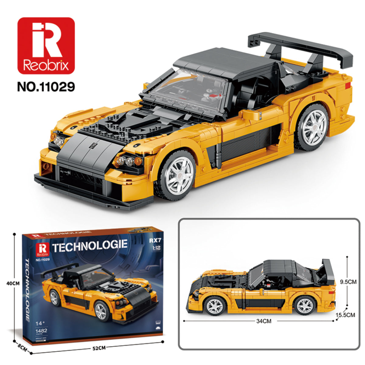 Reobrix 11029 Sportwagen 1:12 Klemmbaustein Auto 1482 Teile ab 14