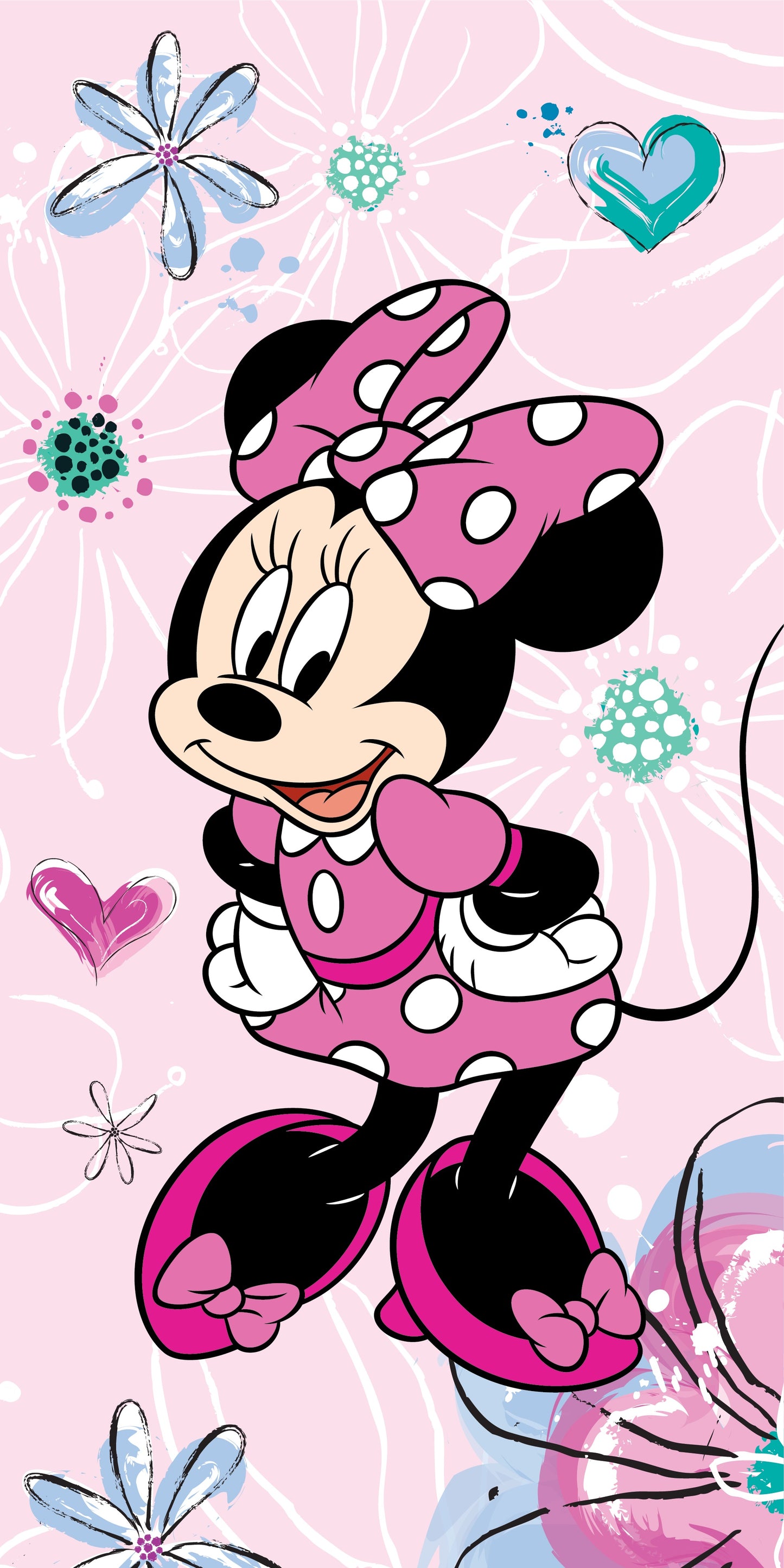Disney Minnie Mouse Baumwolle Strandtuch Frottee Badetuch mit Premium Druck, 70x140 cm