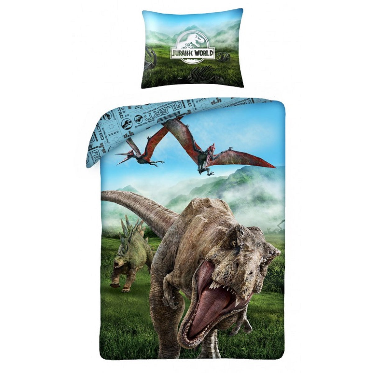Jurassic World Bettwäsche Set aus Baumwolle Bettdeckenbezug 140 × 200 cm mit 70 × 90 cm Kissenbezug
